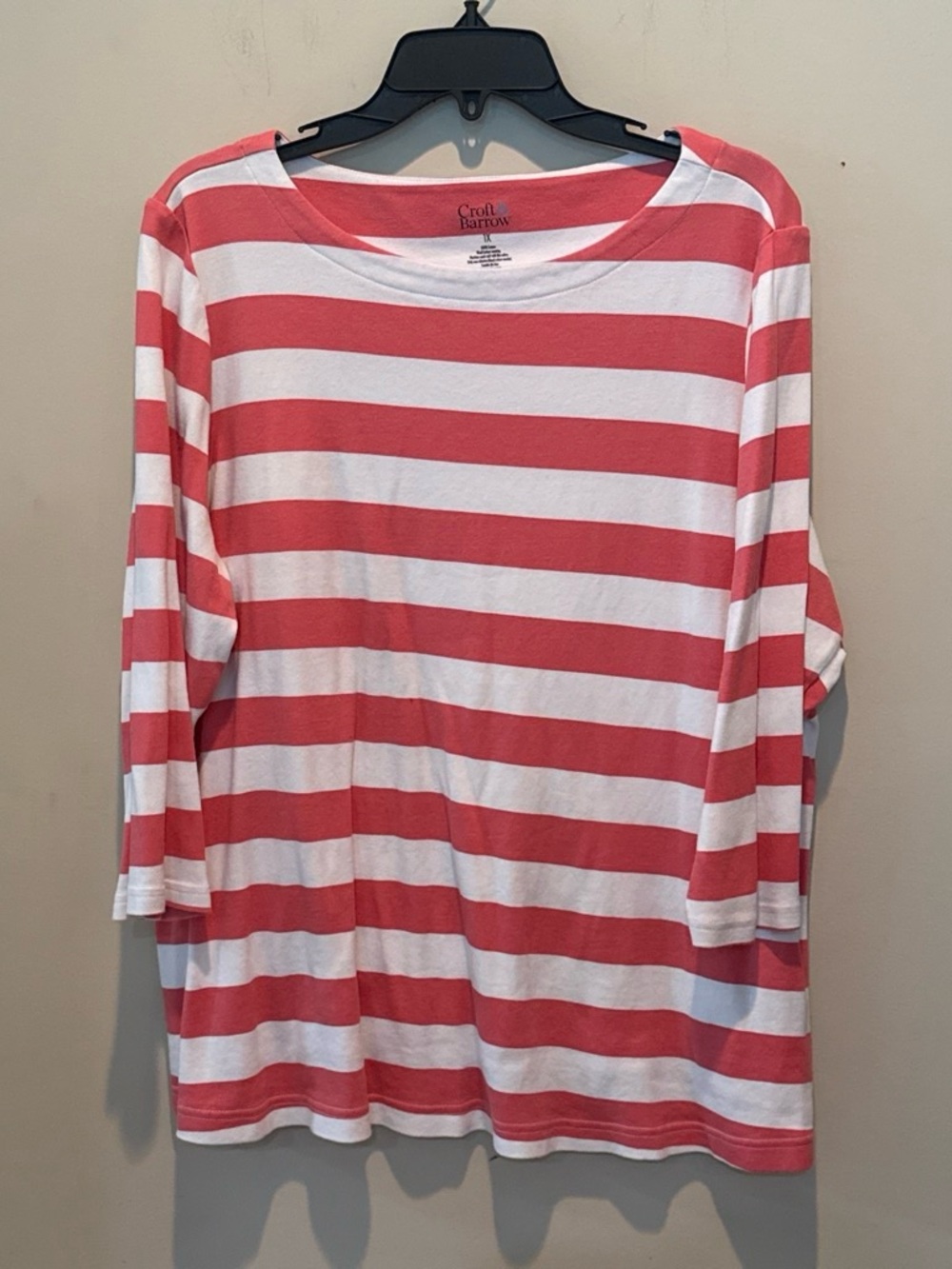 croft & barrow Coral and White Striped Long Sleeve Tee